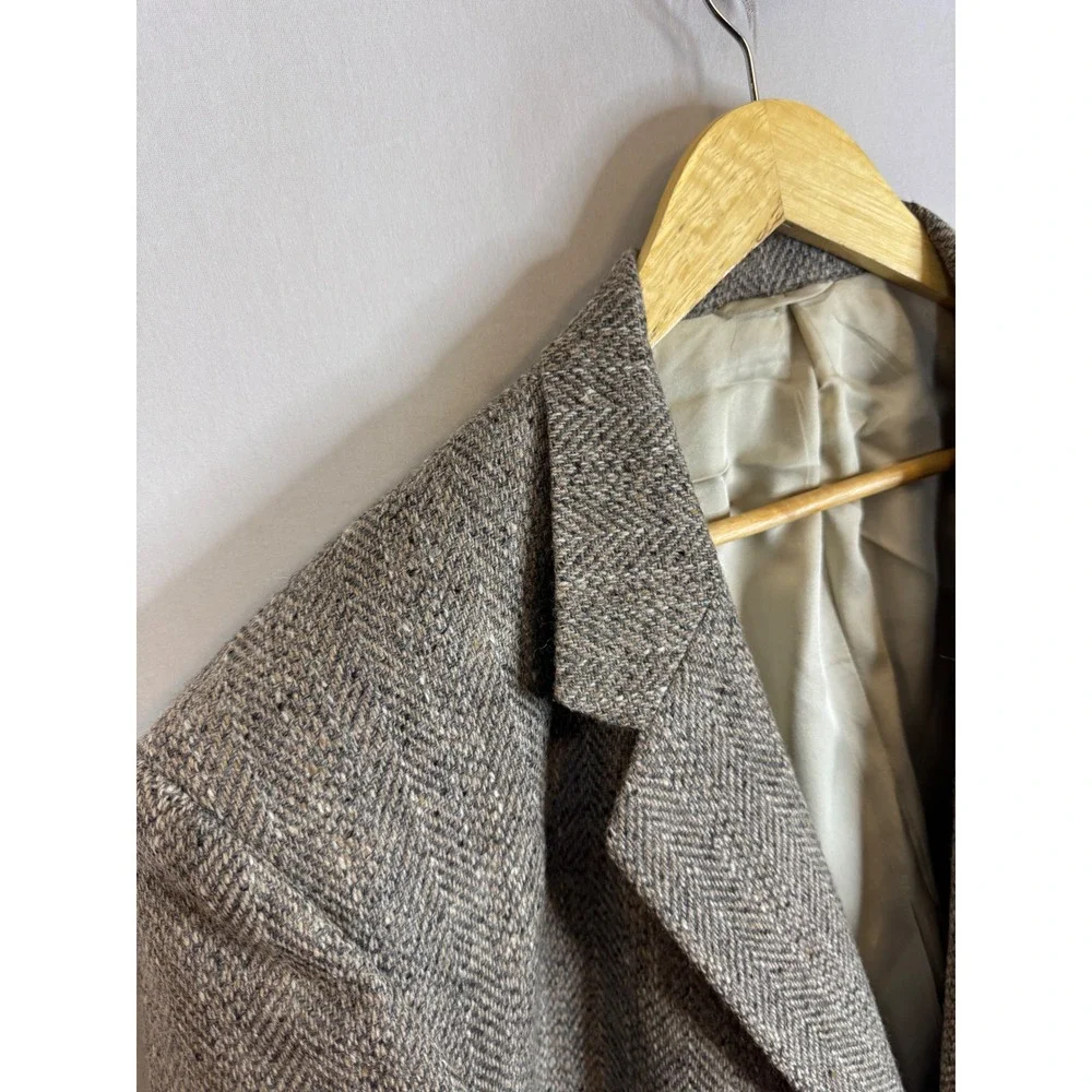 Vintage London Fog Mens‎ 54 Grey Herringbone Pure Wool Blazer Sport Coat
